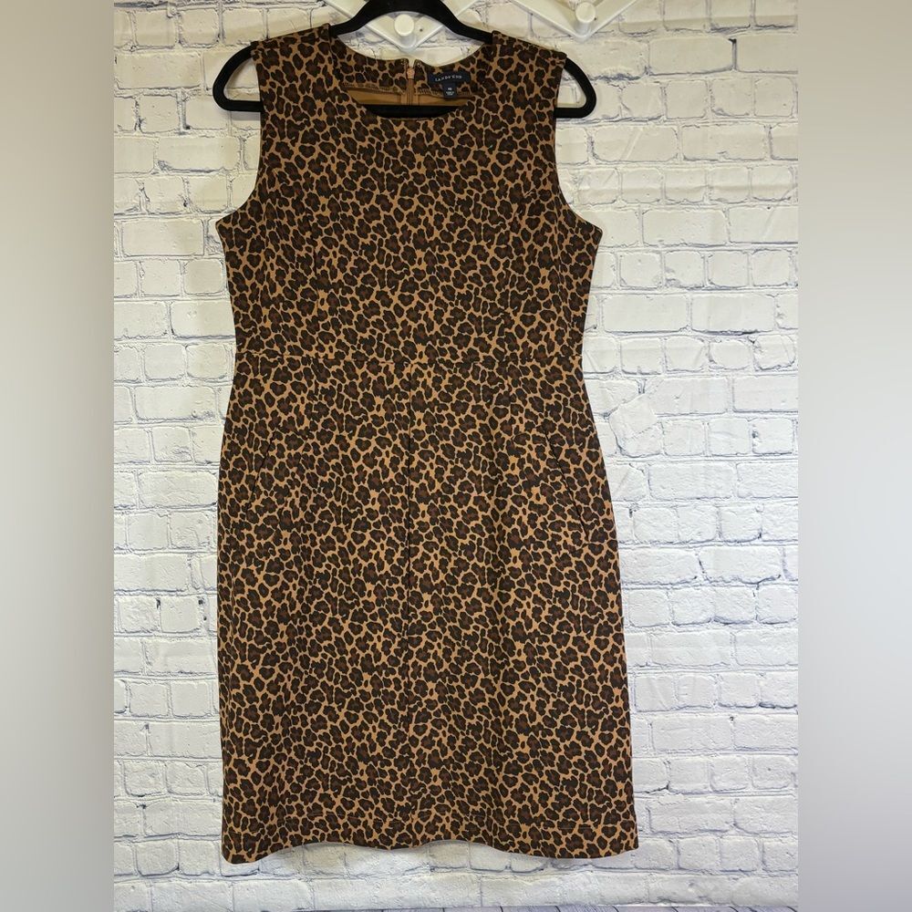 Lands' End Leopard Print Sleeveless Ponte Knit Business Casual Party Dress 10